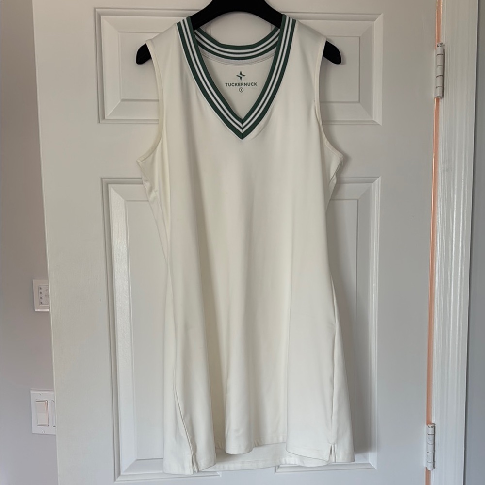 Tuckernuck White Mini Dress with Green Trim